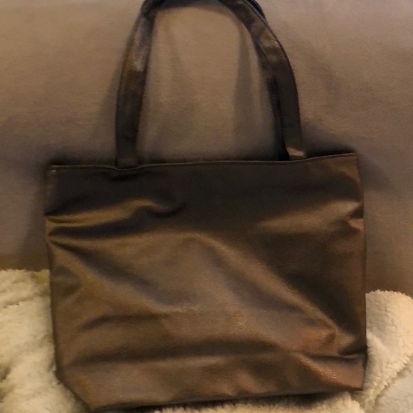 PU Leather Tote. Dark silver with Rhinestone Bow - Picture 2 of 6